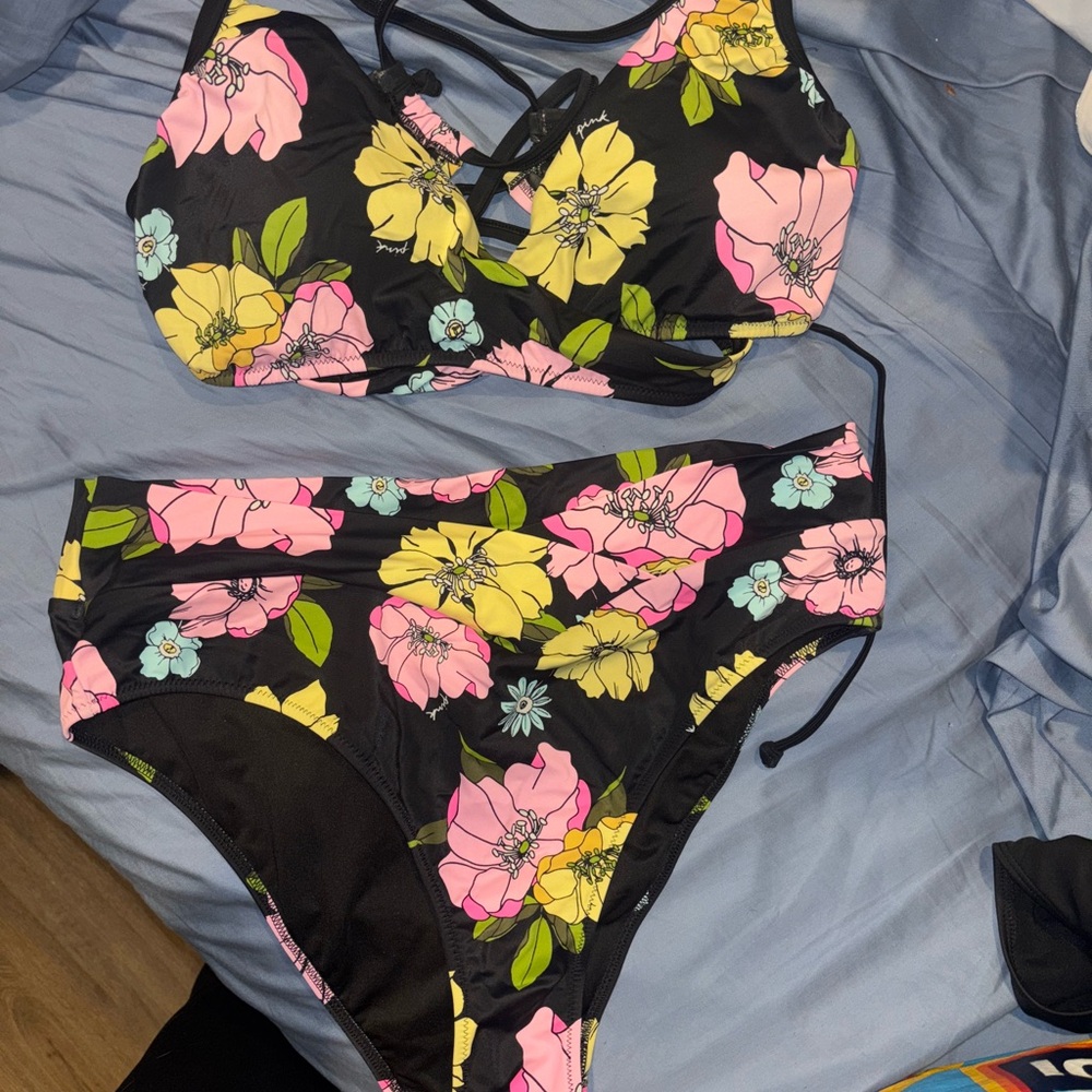 Victoria’s Secret PINK xxl Floral Bikini Set with Pink and Yellow Flowers
